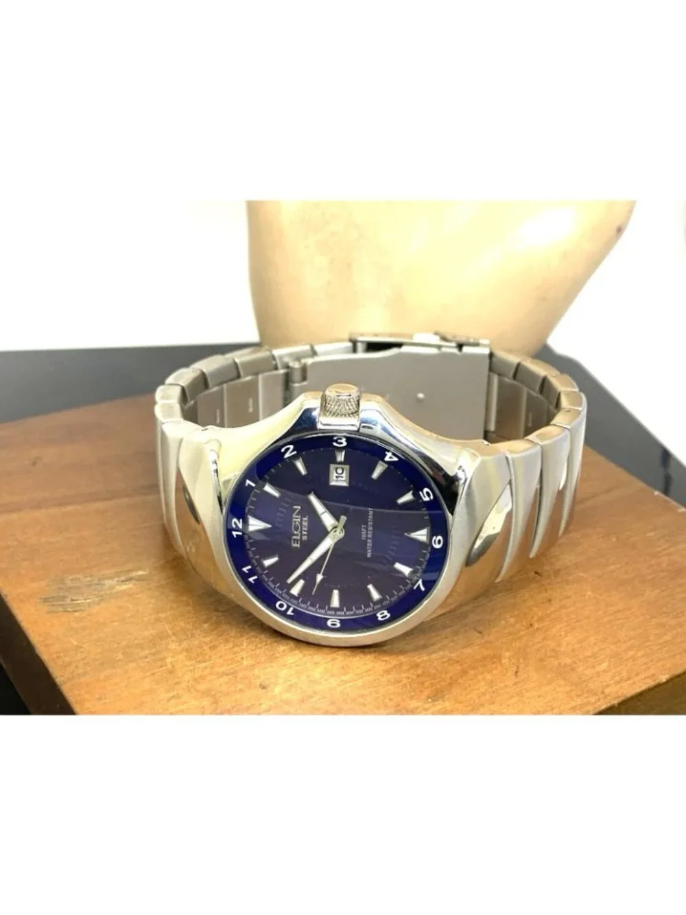 Elgin Men's Watch FG052 Quartz Blue Dial Date Silver Stainless Steel 41mm